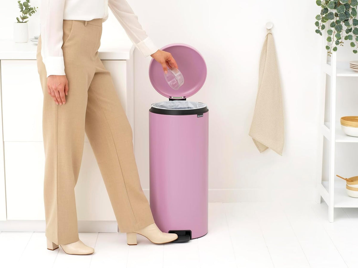 Brabantia NewIcon Pedal Bin 30L, Lilac Pink, Soft-Close Lid, Smooth Pedal, Removable Inner Bucket, PerfectFit Code G Liner Included