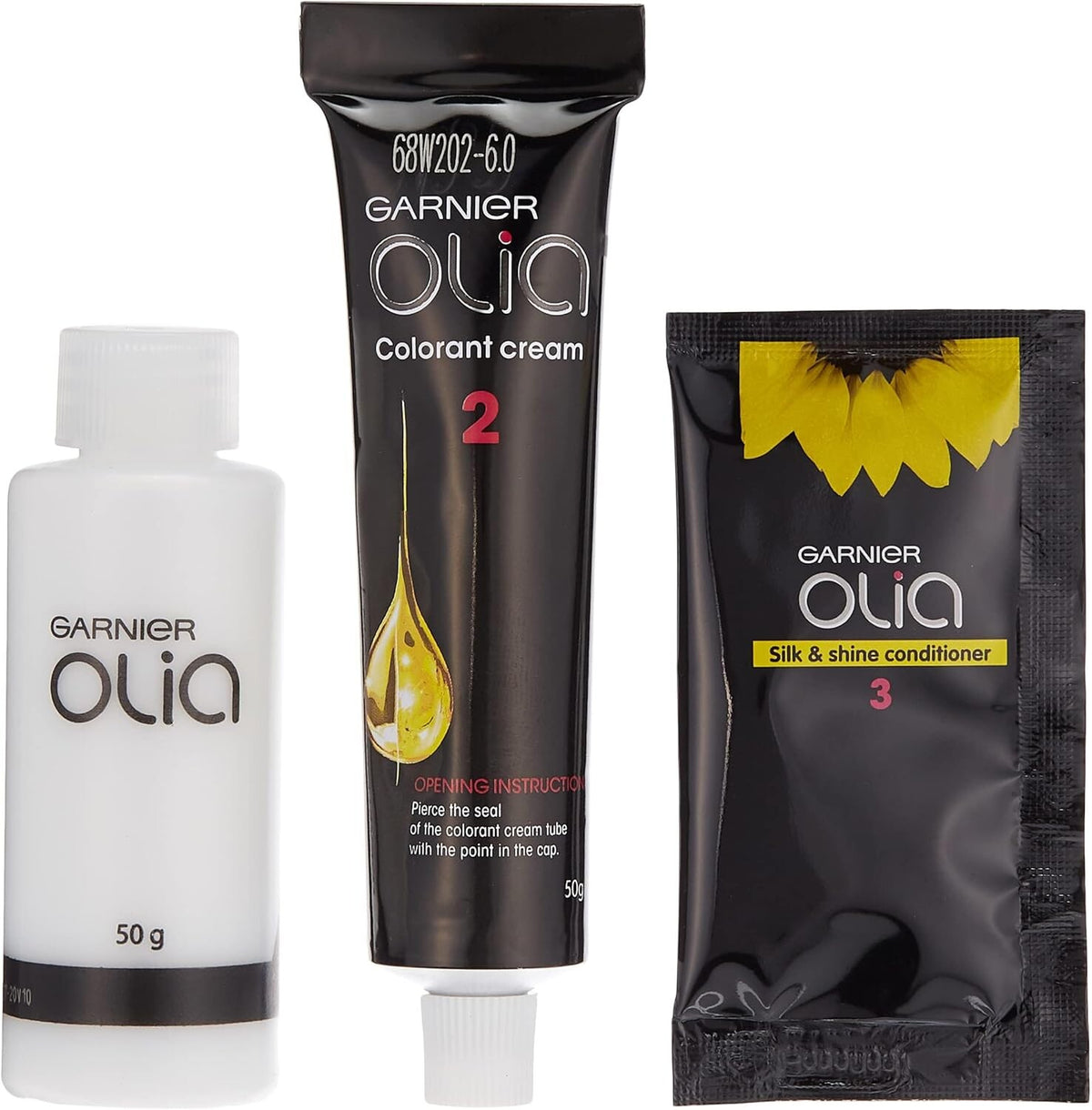 Garnier Olia Permanent Hair Dye 6.0 Light Brown, No Ammonia, 60% Oils, Long-Lasting Colour, Up to 100% Grey Coverage, Pack of 2