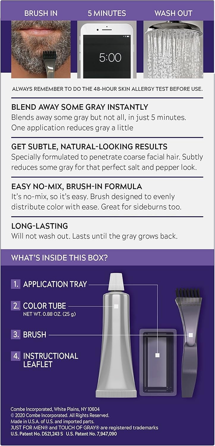 Just For Men Touch of Gray Mustache & Beard Colour B-25/35 Light & Medium Brown with Application Brush, Pack of 1