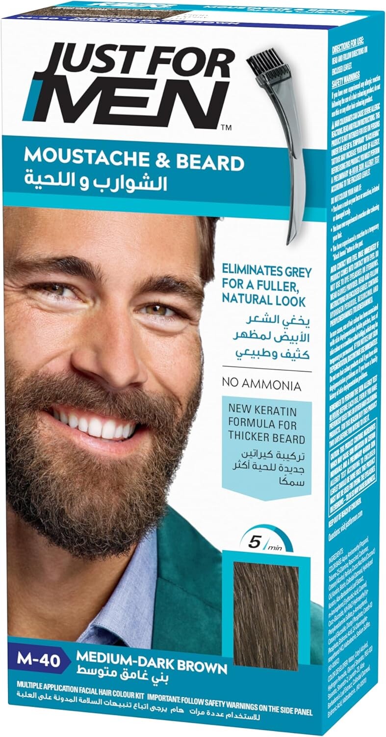 Just For Men Mustache & Beard Colour M-40 Medium Dark Brown, Men’s Facial Hair Dye, Pack