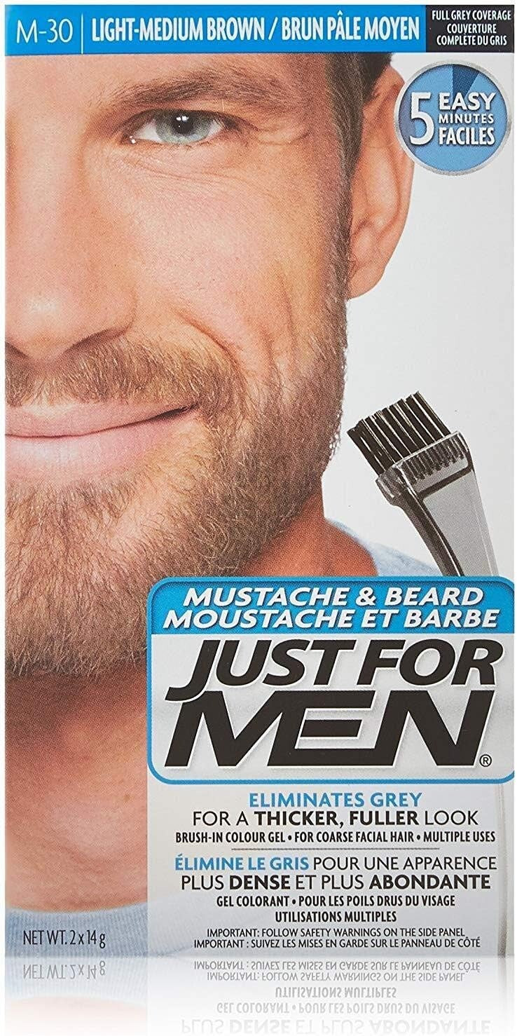 Just For Men Mustache & Beard Brush-In Colour Gel M-30 Light Brown, Men’s Facial Hair Dye