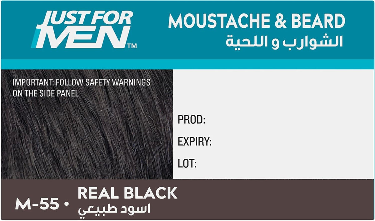 Just For Men Moustache & Beard Dye M55 Real Black, Men’s Facial Hair Colour for Grey Coverage, Pack of 3