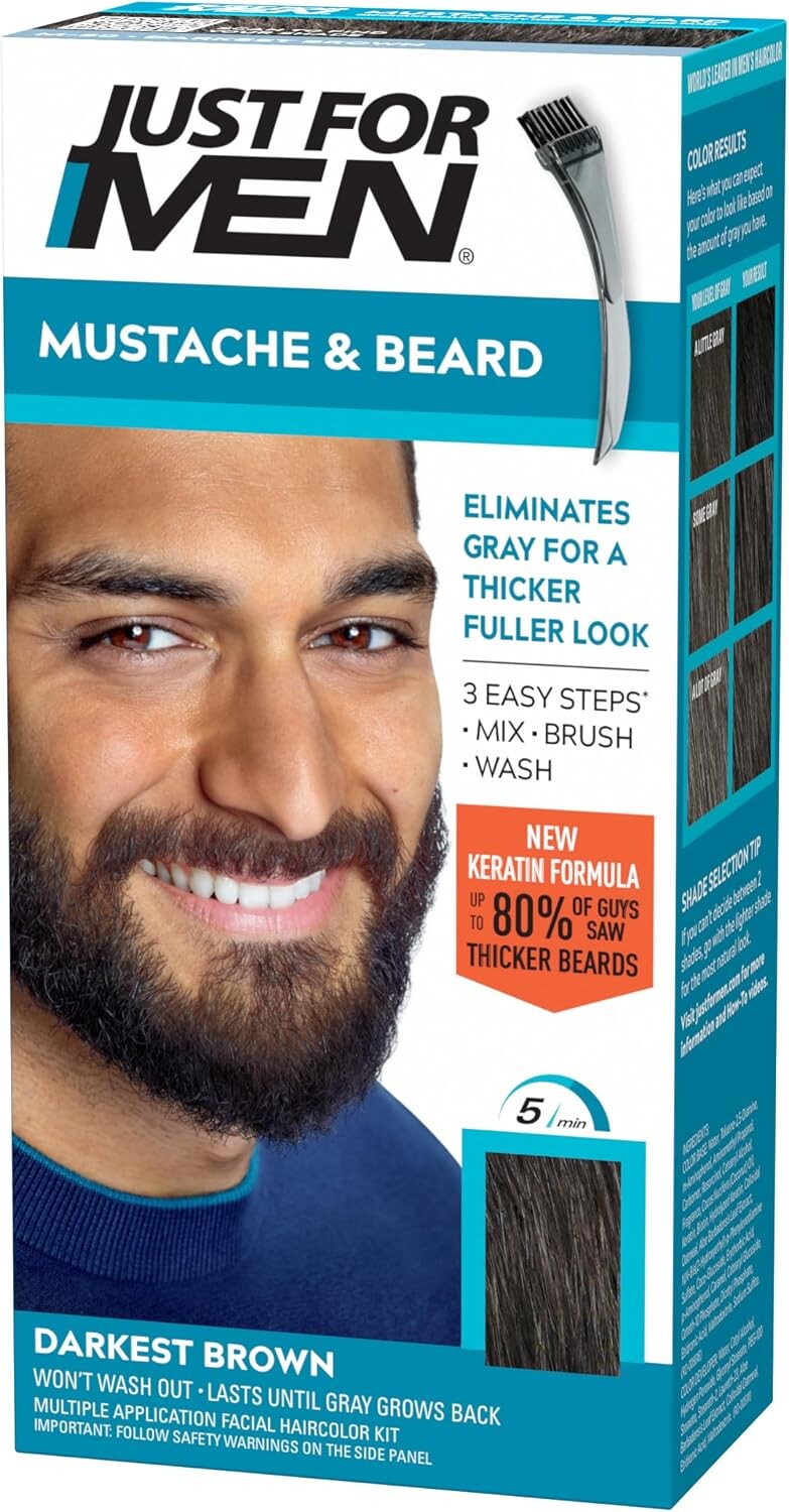 Just For Men Moustache & Beard Colour M-50 Darkest Brown, Men’s Facial Hair Dye, 14g