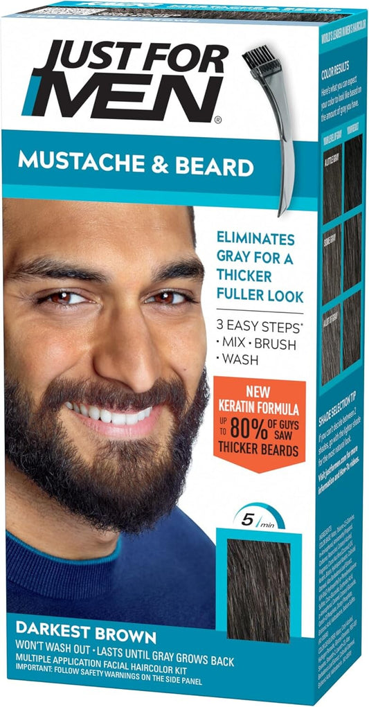 Just For Men Moustache & Beard Colour M-50 Darkest Brown, Men’s Facial Hair Dye, 14g, Pack of 2