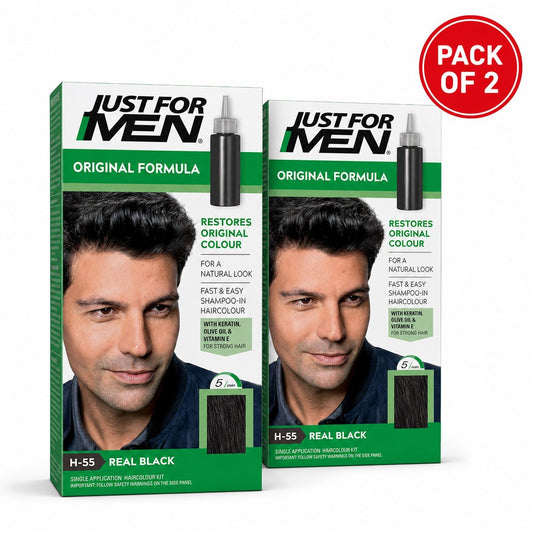 Just For Men Hair Colouring Kit H-55 Real Black, Men’s Grey Hair Colour, Pack of 3