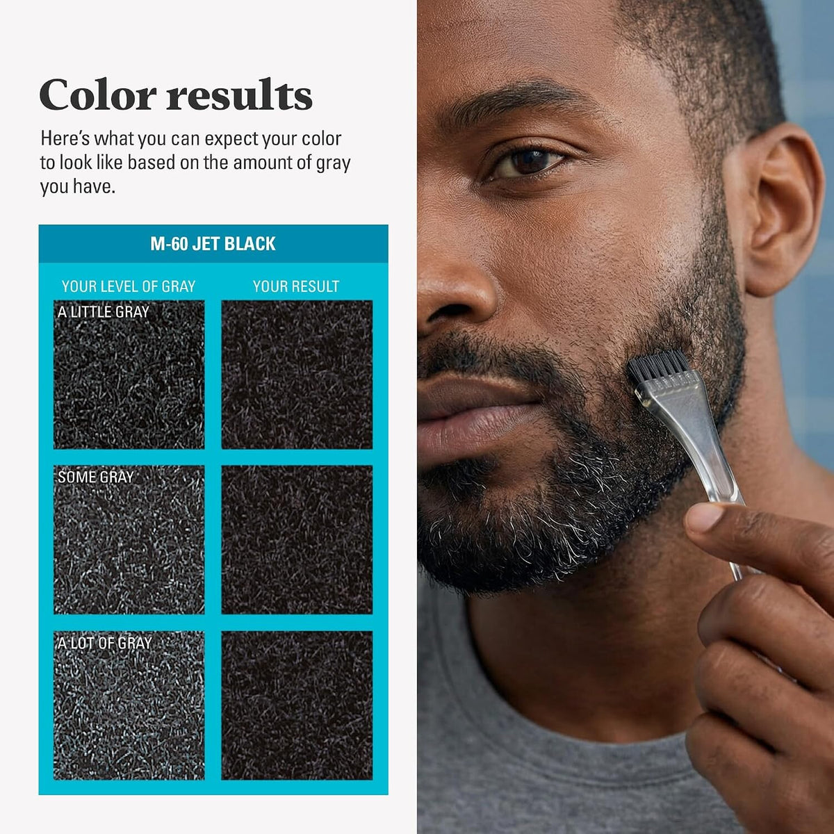 Just For Men Mustache & Beard Dye M-60 Jet Black with Application Brush, Biotin, Aloe and Coconut Oil, Pack of 3