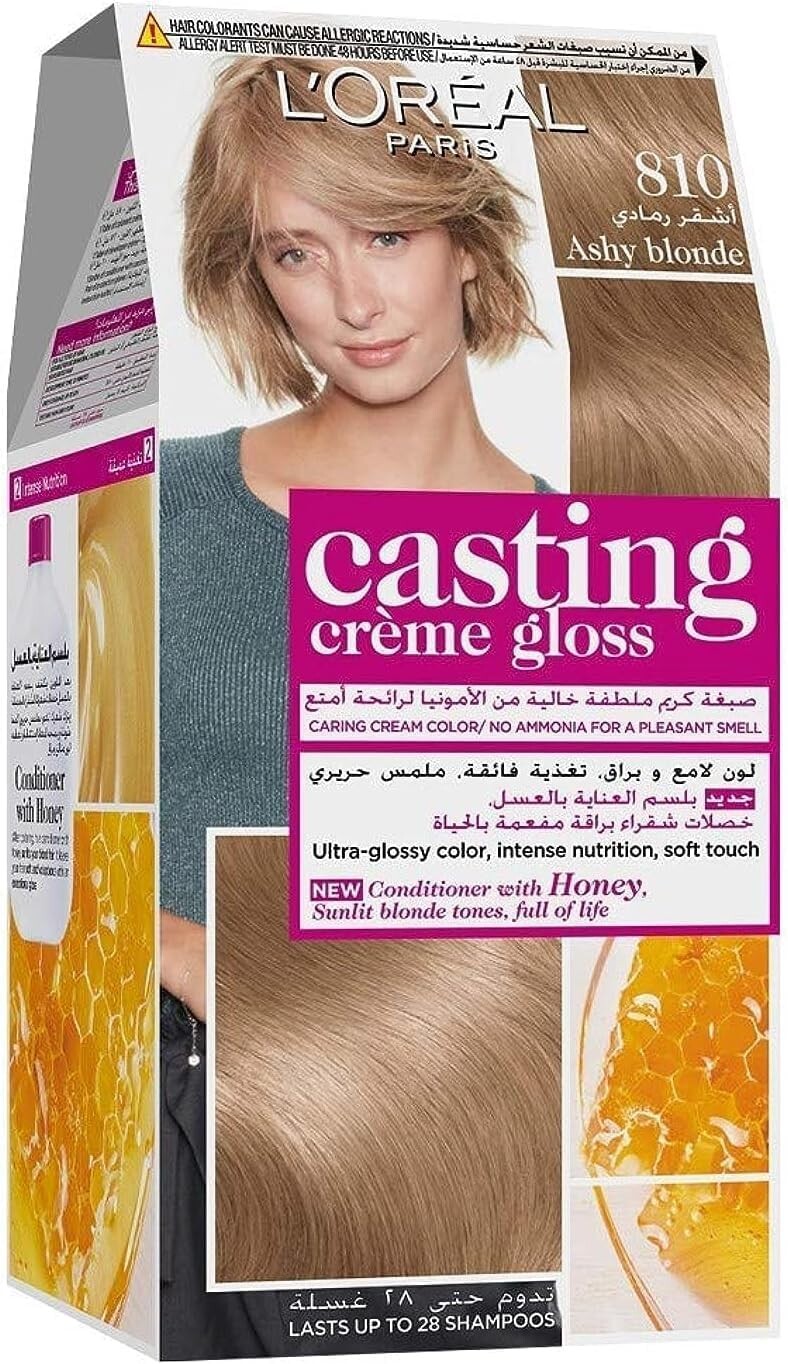 L’Oréal Paris Casting Crème Gloss No-Ammonia Conditioning Hair Colour, 810 Ashy Blonde, Glossy Natural-Looking Colour, Packaging May Vary