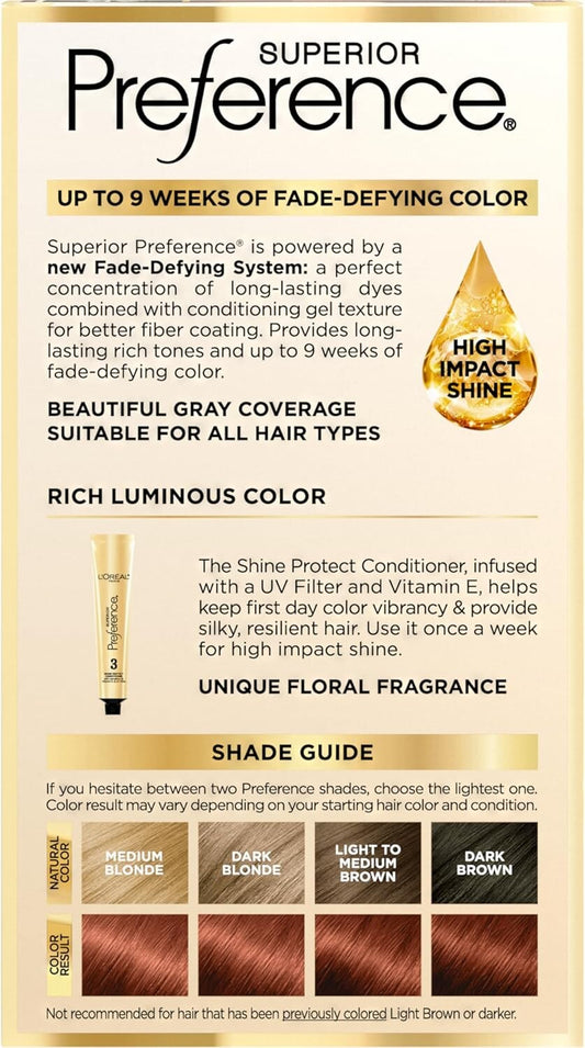 L’Oréal Paris Superior Preference Permanent Hair Color, 6R Light Auburn, Fade-Defying Colour with High-Shine Finish