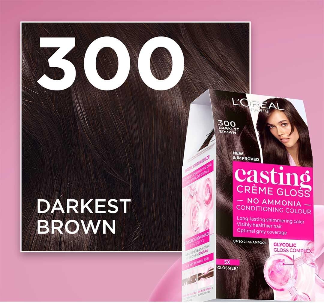 L’Oréal Paris Casting Crème Gloss Conditioning Hair Colour, 300 Darkest Brown, No Ammonia, Long-Lasting Shimmering Colour