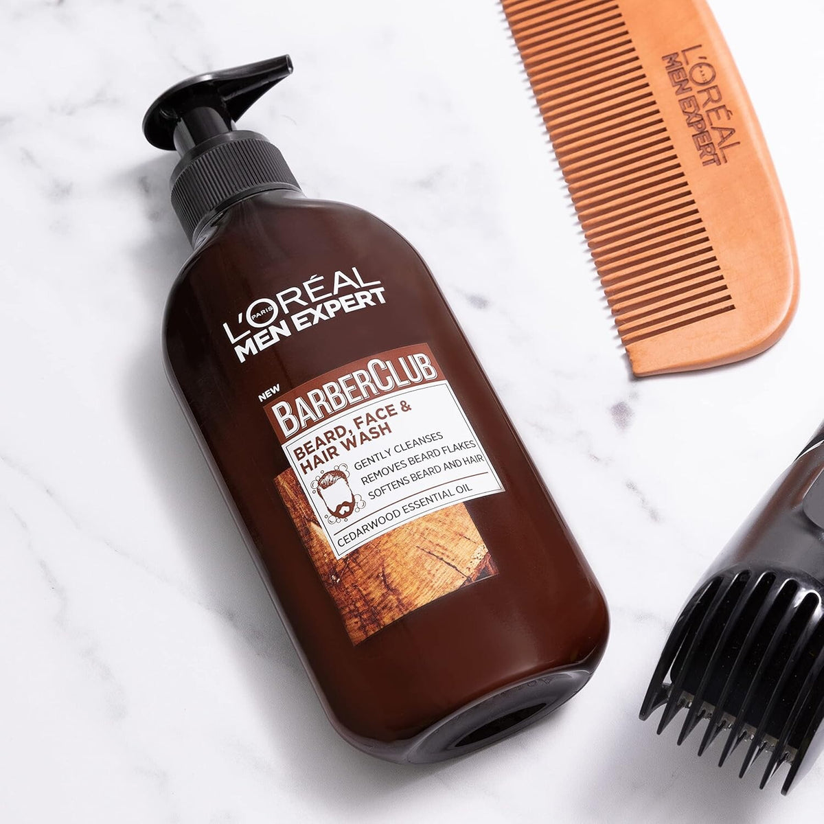 L’Oréal Paris Men Expert Barber Club 3-in-1 Beard, Face & Hair Cleanser with Cedarwood Essential Oil and Peppermint Extract, 200 ml