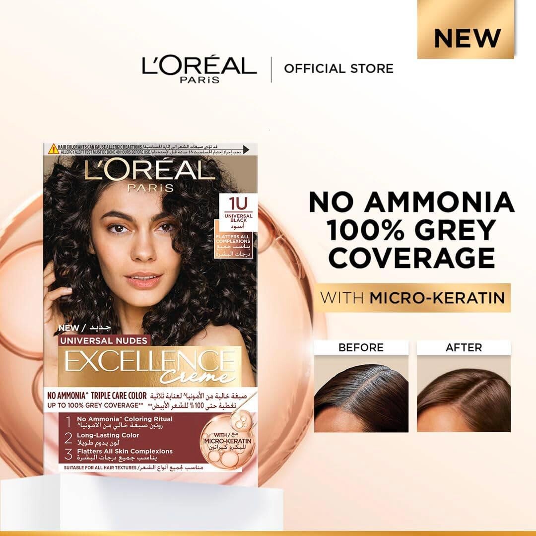 L’Oréal Paris Excellence Crème Universal Nudes Ammonia-Free Permanent Hair Colour, 1U Black - Image 2