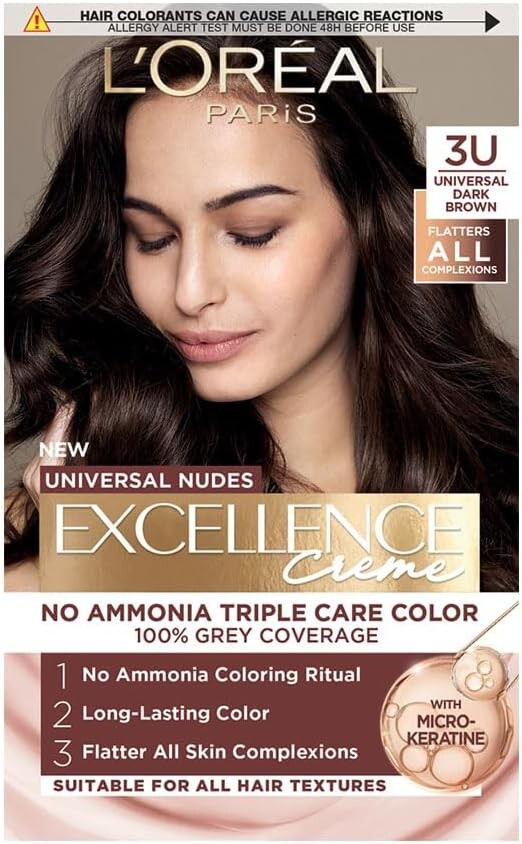 L’Oréal Paris Excellence Crème Universal Nudes Ammonia-Free Permanent Hair Colour, 3U Dark Brown