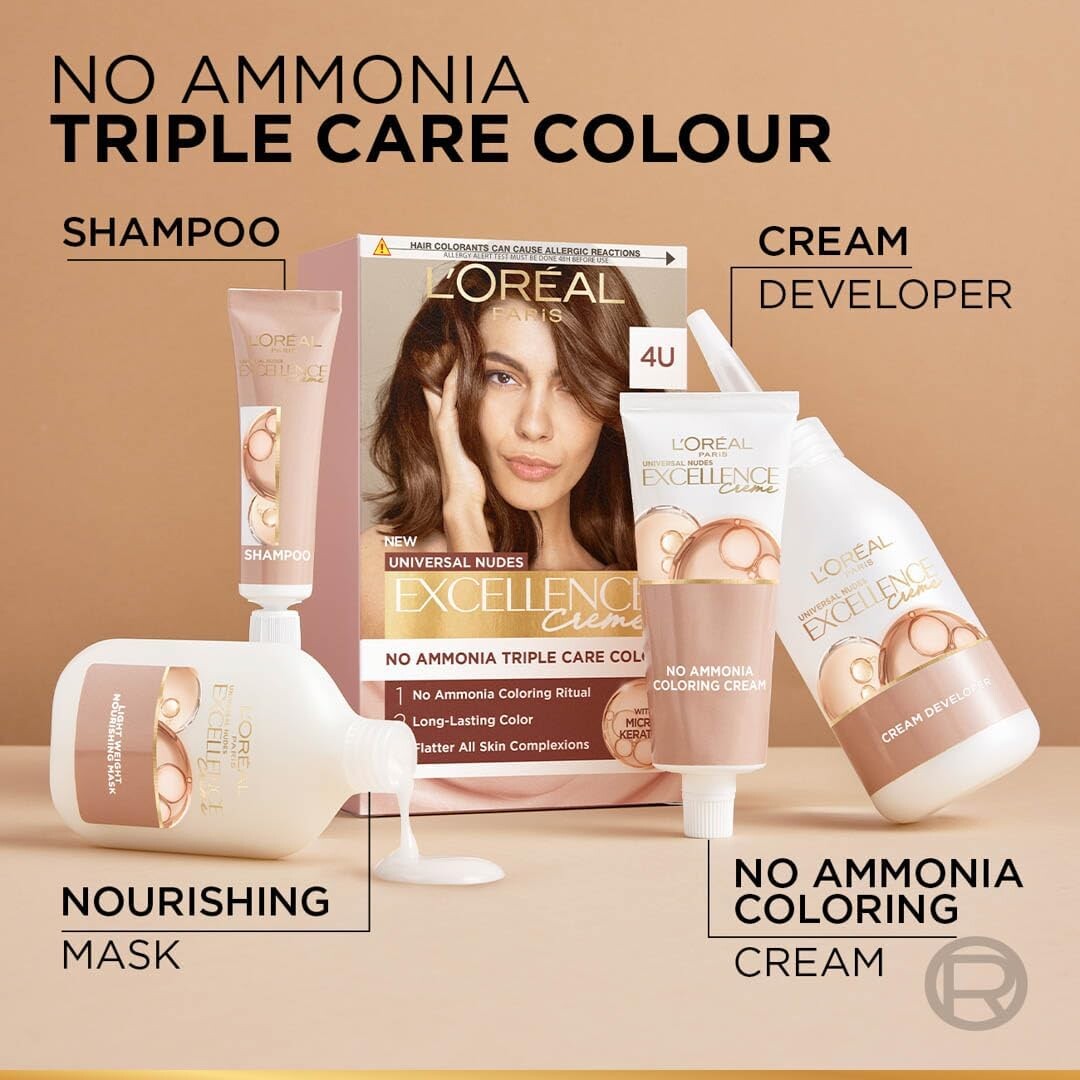 L’Oréal Paris Excellence Crème Universal Nudes Ammonia-Free Permanent Hair Colour, 3U Dark Brown - Image 5