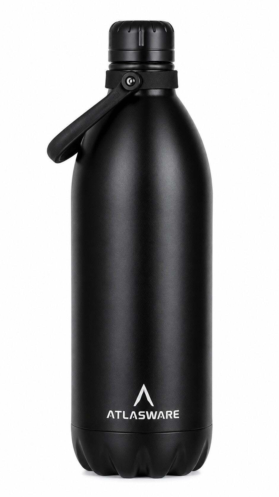 Atlasware Stainless Steel Vacuum Bottle with Carry Handle, Double-Wall Insulated and Leakproof, Black, 2000 ml