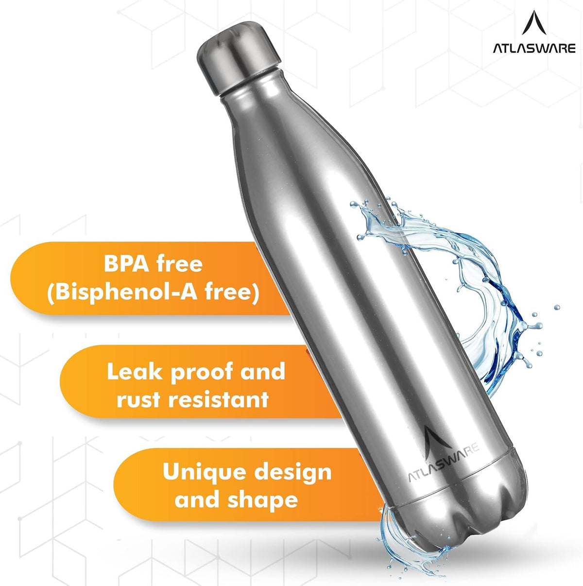 Atlasware Hot and Cold Vacuum Food-Grade Mould-Free Stainless Steel Water Bottle, Grey, 1000 ml