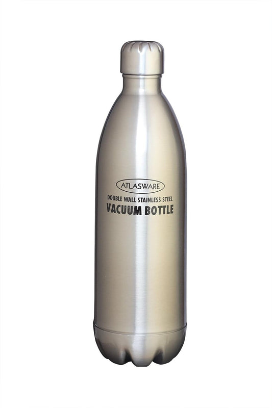 Atlasware Stainless Steel Vacuum Bottle, Double-Wall Insulated and Leak-Resistant, Matt Steel, 1000 ml