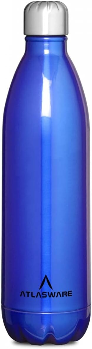 Atlasware Stainless Steel Vacuum Bottle, Double-Wall Insulated and Leak-Resistant, Dark Blue, 1000 ml