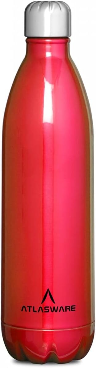 Atlasware Stainless Steel Vacuum Bottle, Double-Wall Insulated and Leak-Resistant, Red, 750 ml