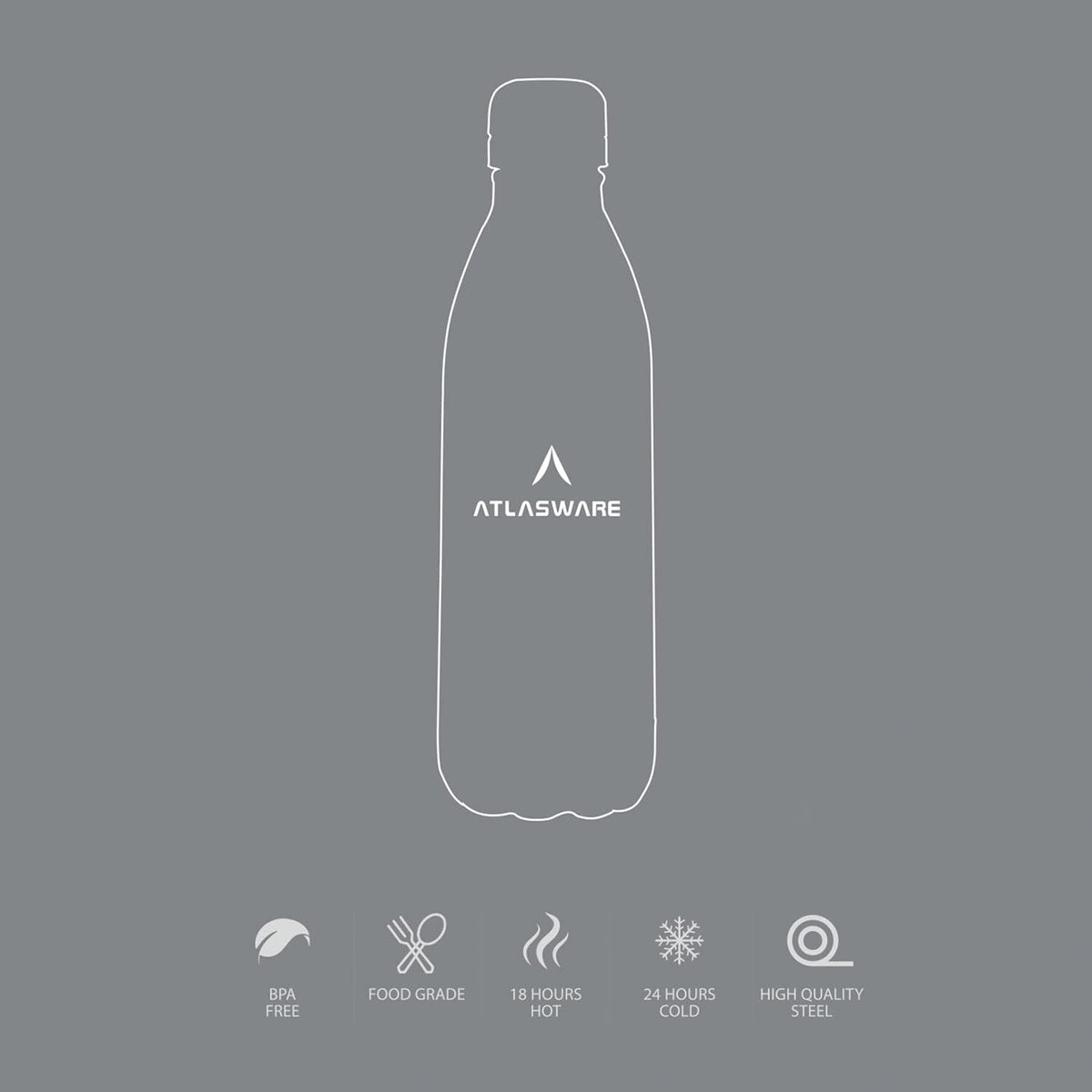 Atlasware Stainless Steel Vacuum Bottle with Carry Handle, Double-Wall Insulated and Leak-Resistant, Matt Steel, 1750 ml
