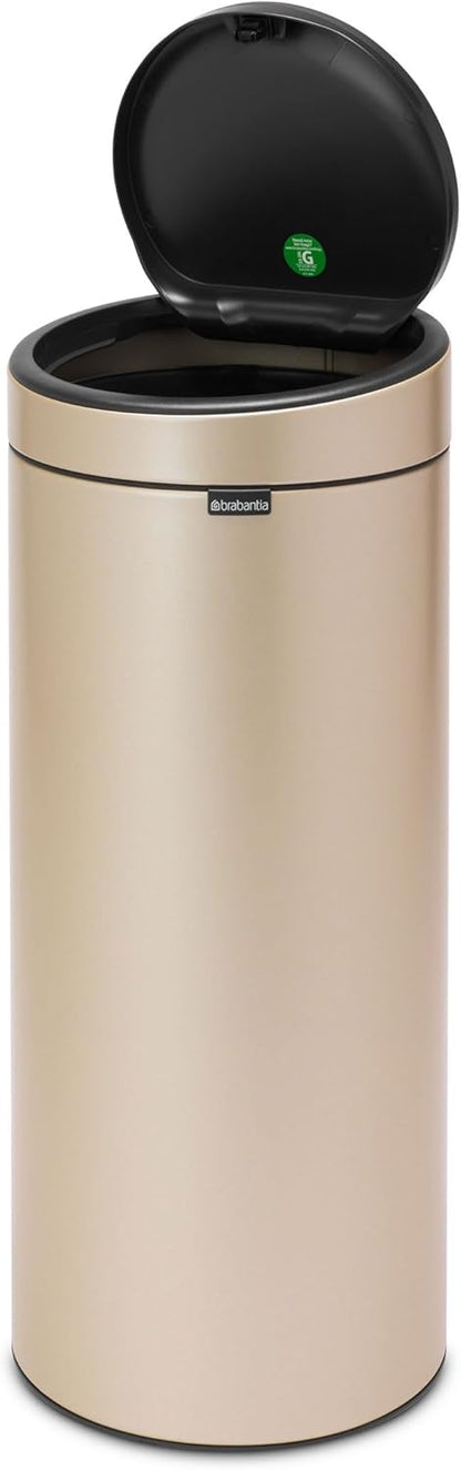 Brabantia 30L Kitchen Touch Bin New Removable Lid, Soft-Touch Open, Easy Clean Rubbish Waste Bin + Free Bin Bags,Metallic Gold,30L,304507